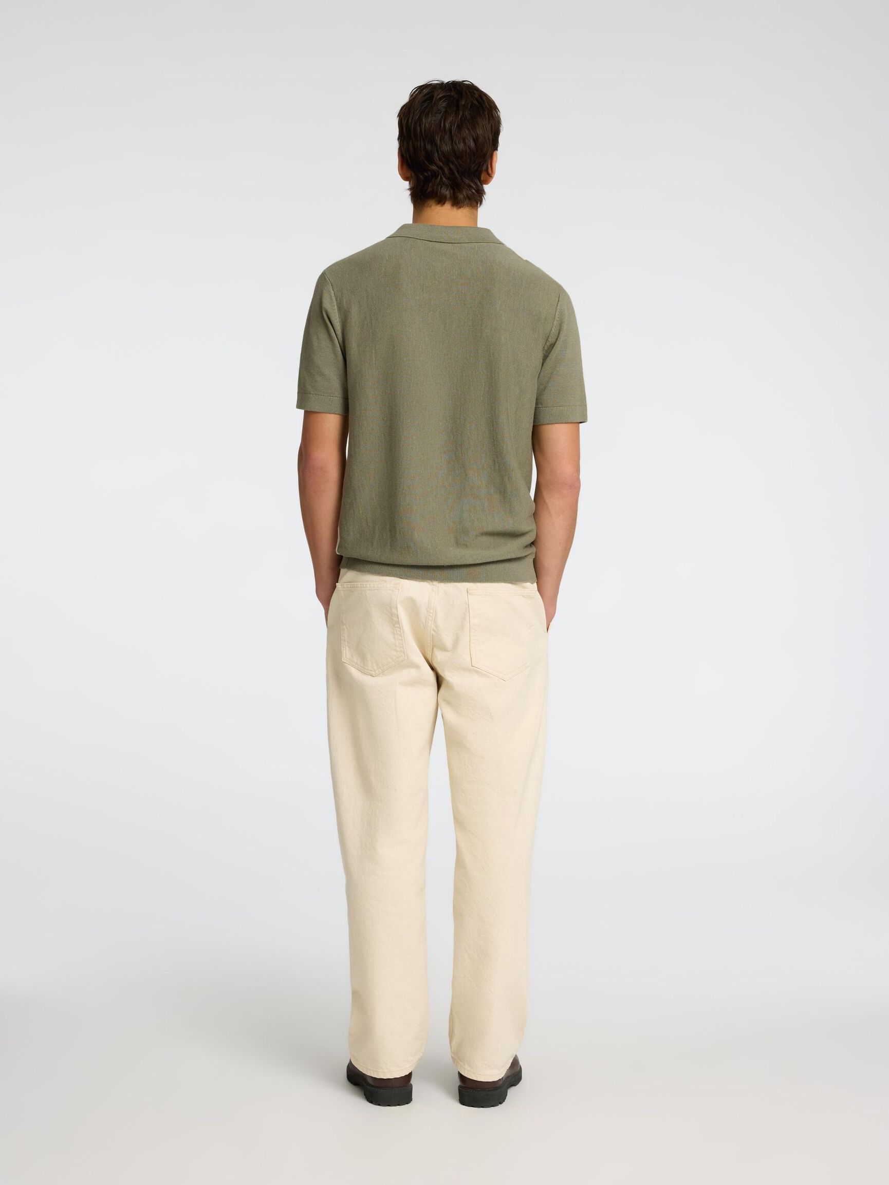 SHORT SLEEVED KNITTED POLO SHIRT, Vetiver, highres