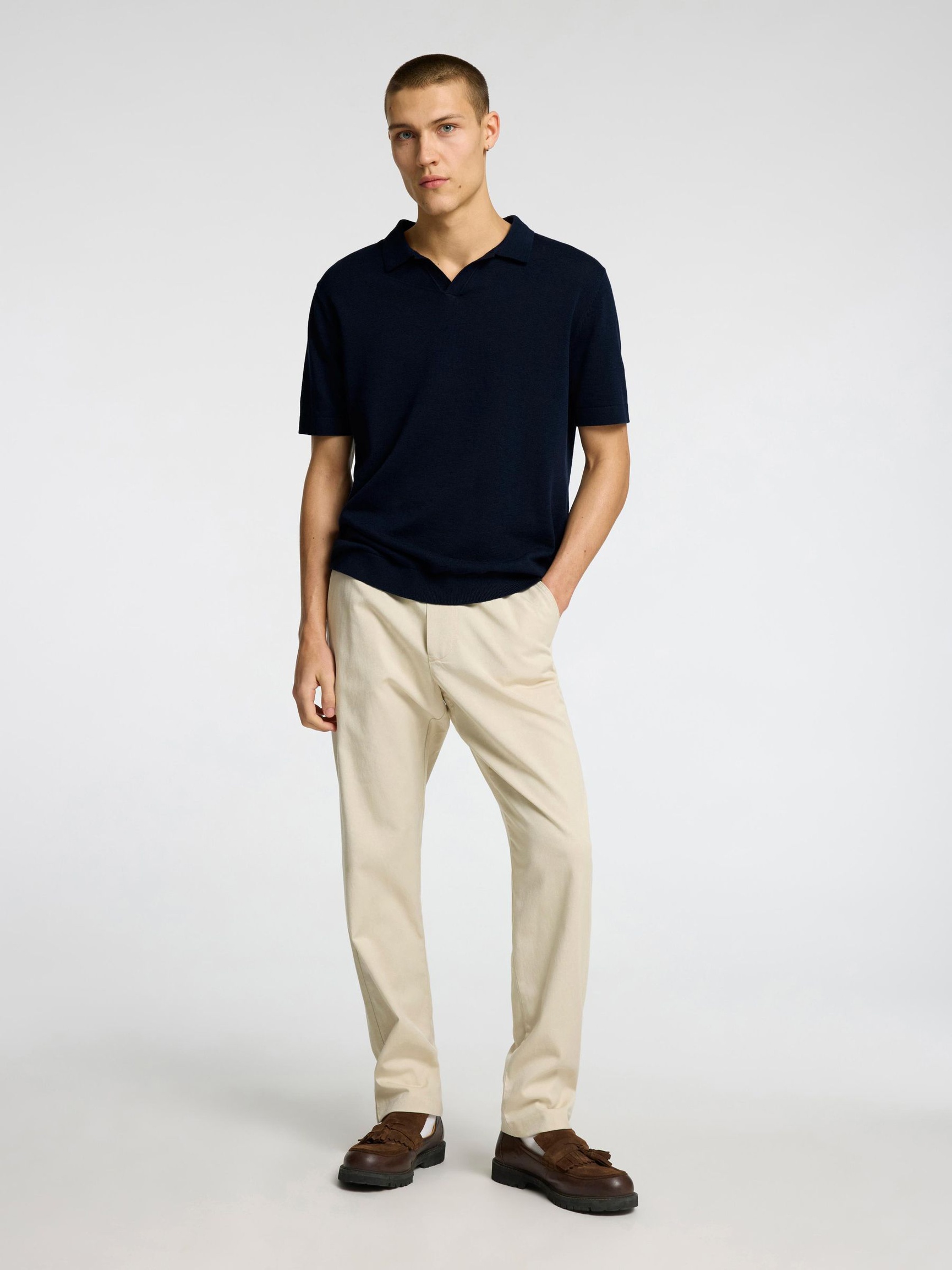 KORTÆRMET STRIKKET POLOSHIRT, Sky Captain, highres