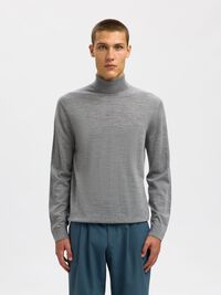100% MERINO WOOL TURTLENECK, Medium Grey Melange, highres