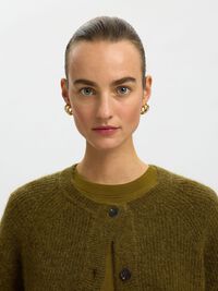 WOOL BLEND CARDIGAN, Fir Green, highres