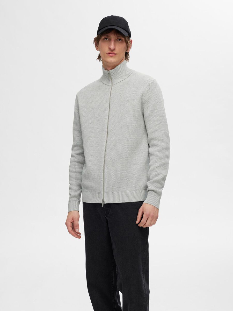 Selected HOGE HALS MET RITS GEBREID VEST, Light Grey Melange, highres - 16096883_LightGreyMelange_003.jpg