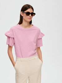 COTTON RUFFLE  T-SHIRT, Sweet Lilac, highres