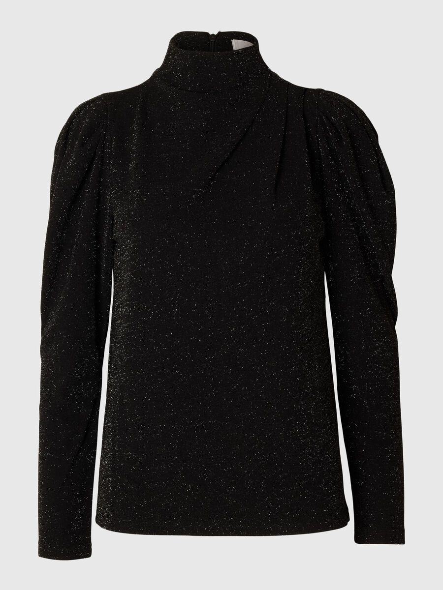 Selected DRAPED LONG SLEEVED TOP, Black, highres - 16097308_Black_001.jpg
