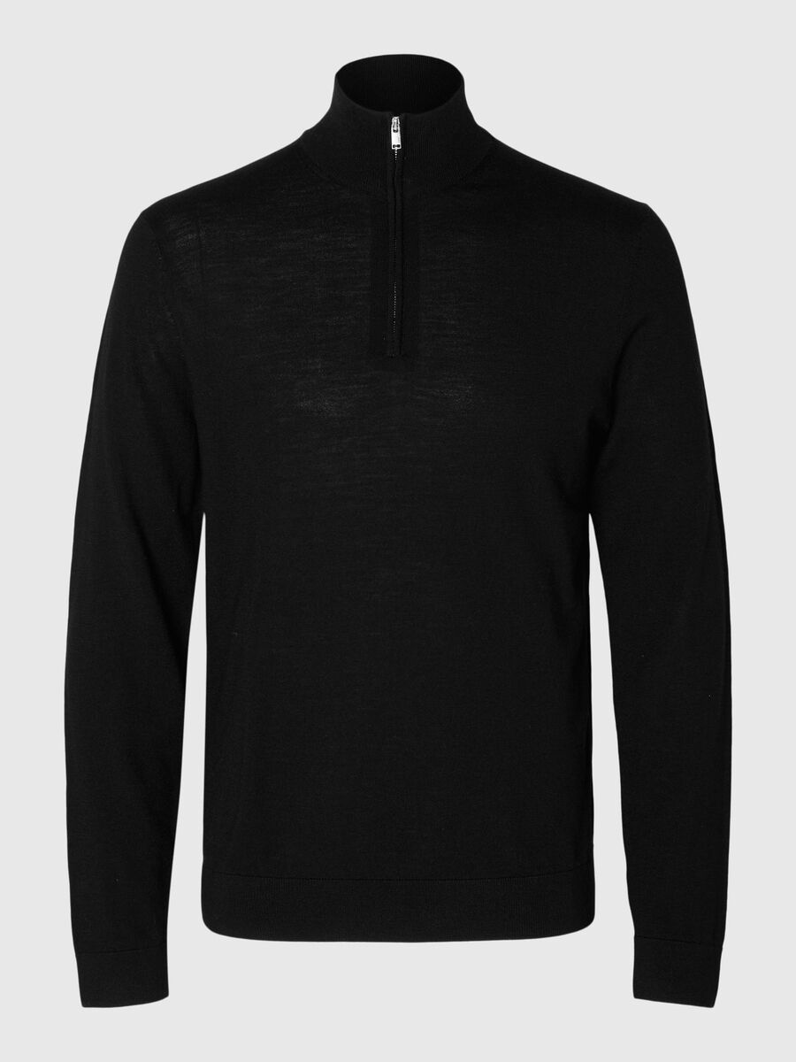 Selected 100% MERINO WOOL HALF-ZIP JUMPER, Black, highres - 16094655_Black_001.jpg