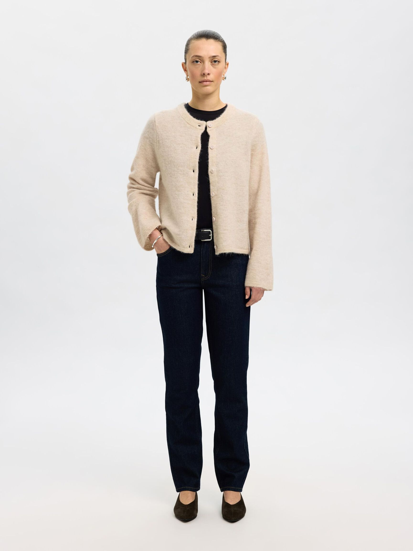 ULDBLANDING STRIKKET CARDIGAN, Birch, highres