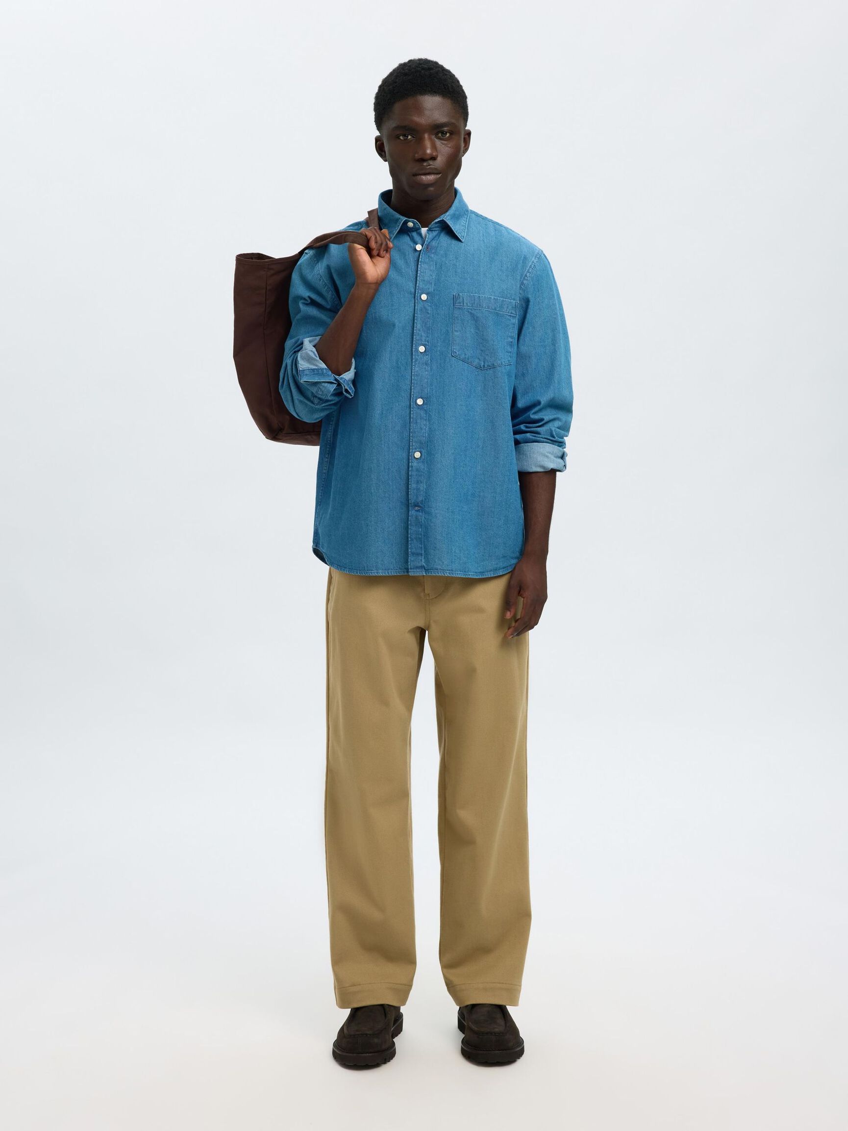 NORMAL PASSFORM JEANSSKJORTA, Medium Blue Denim, highres