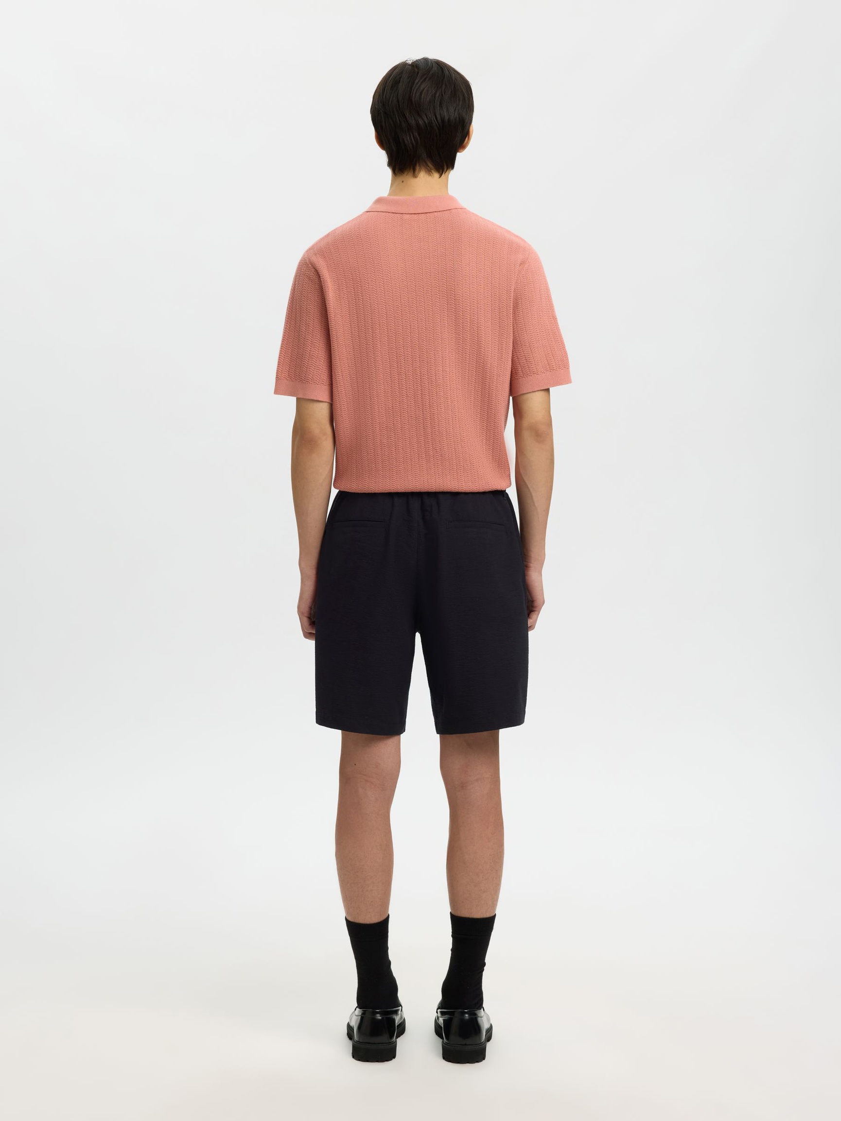 SEERSUCKER SHORTS, Black, highres