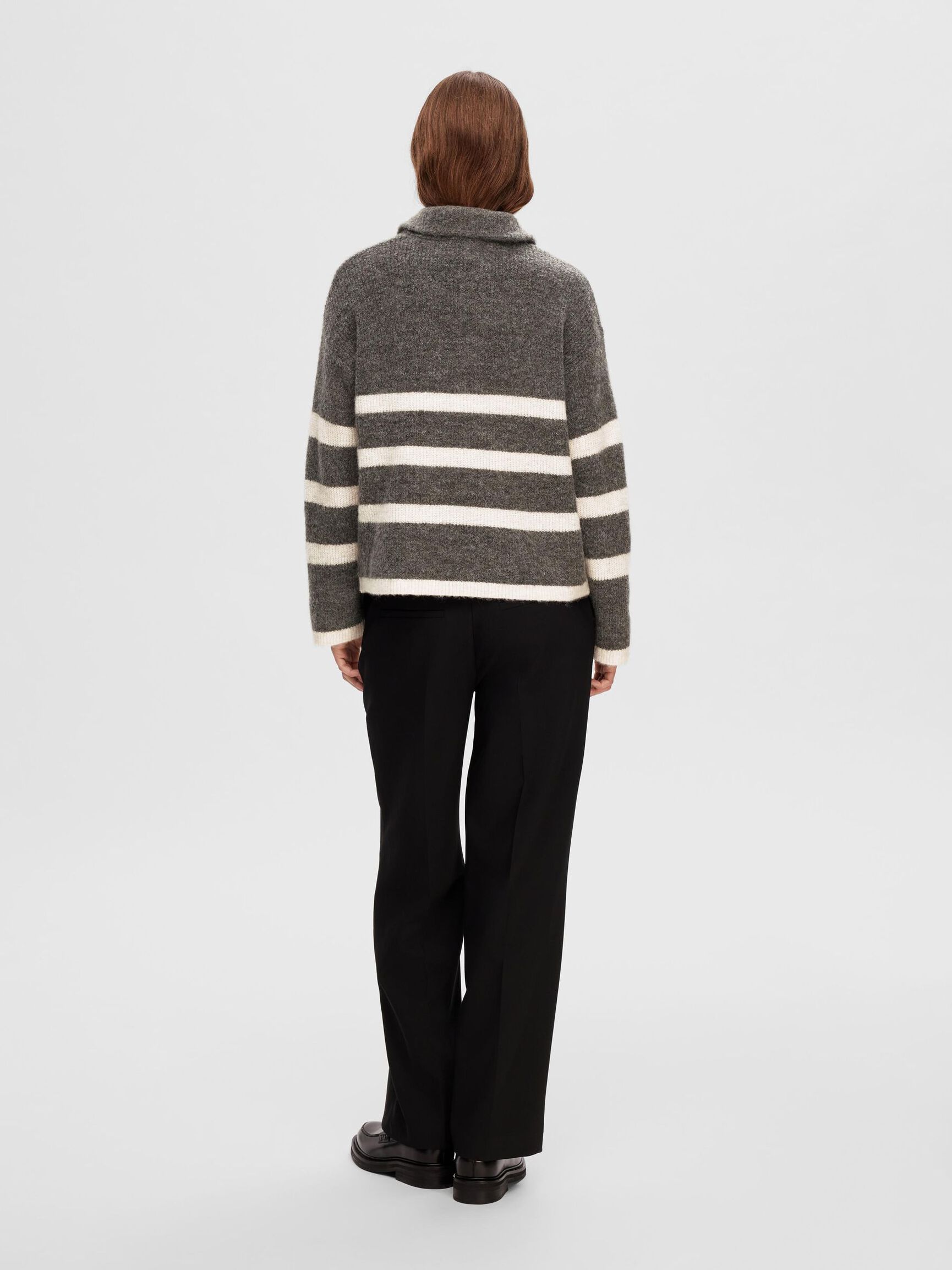 WOOL BLEND HALF-ZIP  PULLOVER, Medium Grey Melange, highres