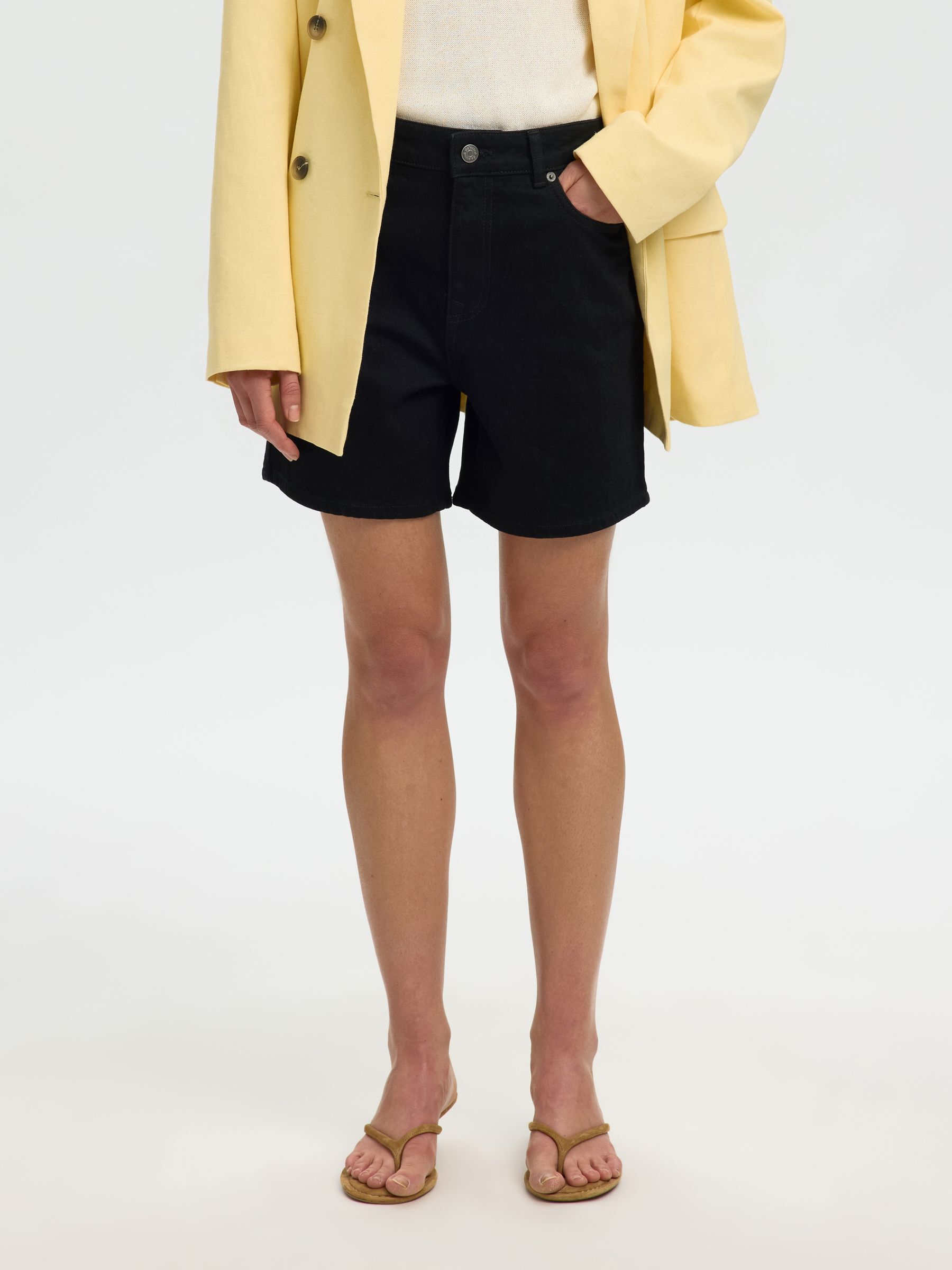 HIGH WAISTED DENIM SHORTS, Black Denim, highres