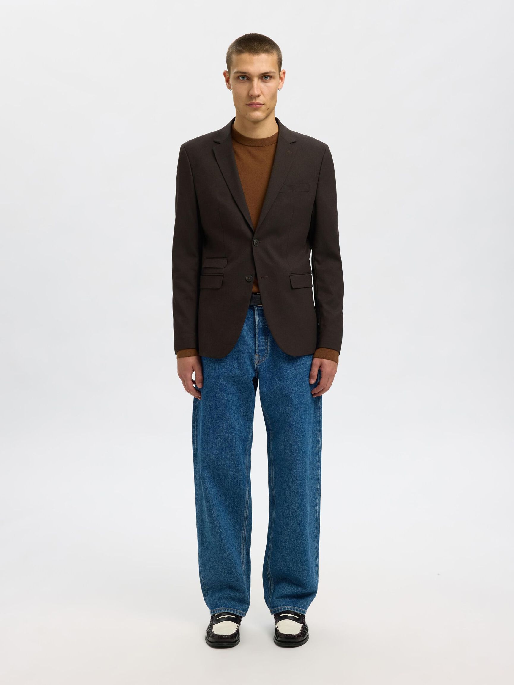 GEWEBTER WOLLGEMISCH BLAZER, Demitasse, highres