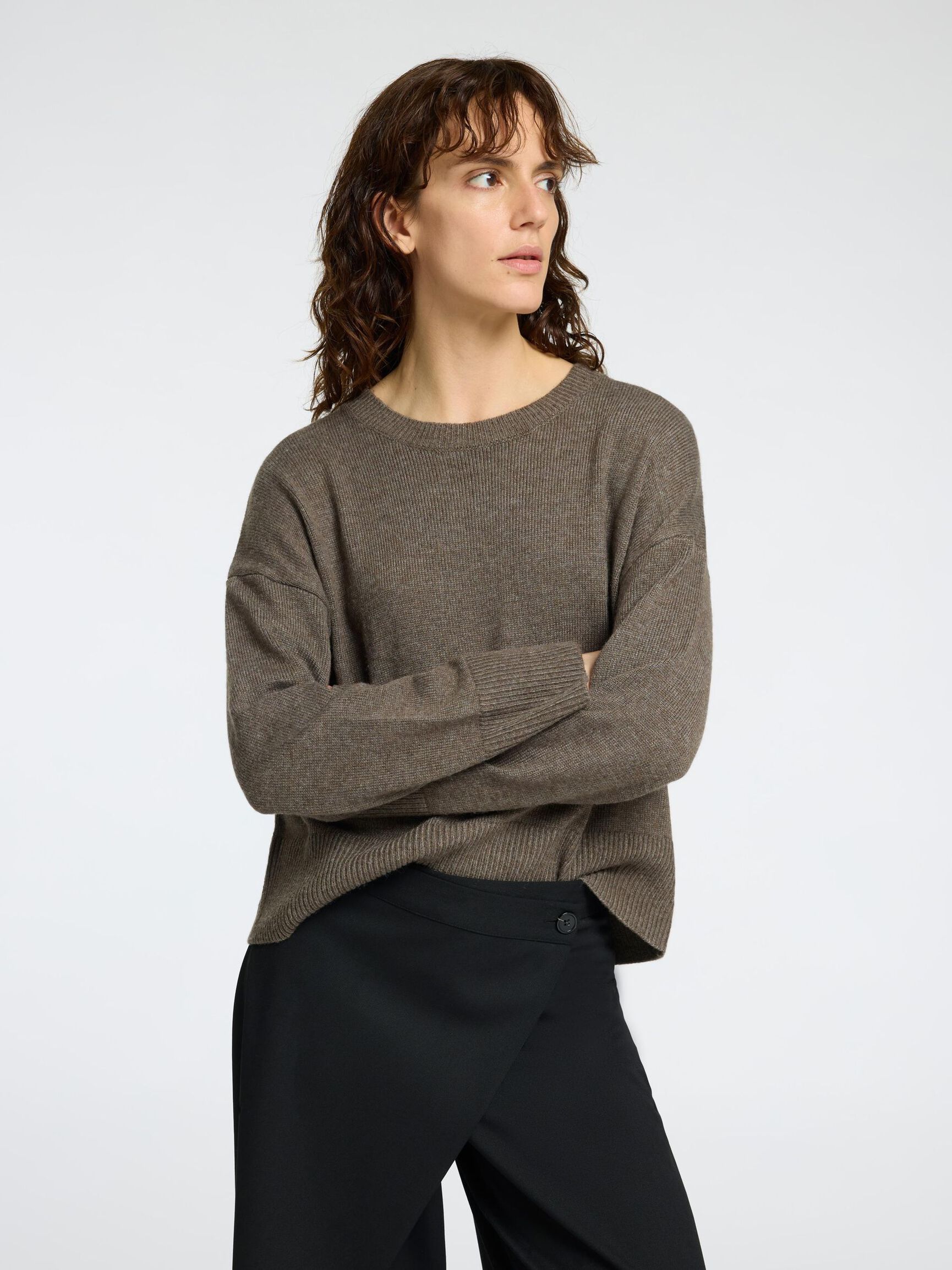 LOOSE FIT WOOL BLEND JUMPER, Morel, highres