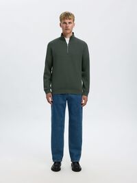 VISCOSE BLEND HALF ZIP SWEATSHIRT, Deep Forest, highres