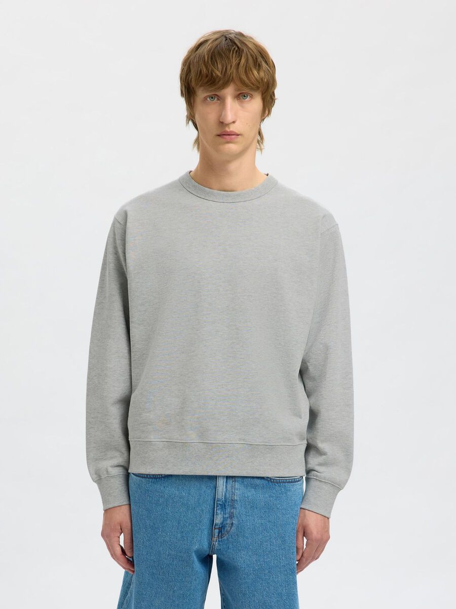 Selected 100% KATOEN SWEATSHIRT, Light Grey Melange, highres - 16099829_LightGreyMelange_003.jpg