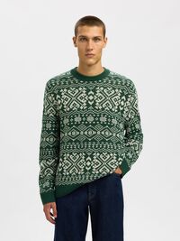 WOLLMIX PULLOVER MIT RUNDHALSAUSSCHNITT, Dark Green, highres