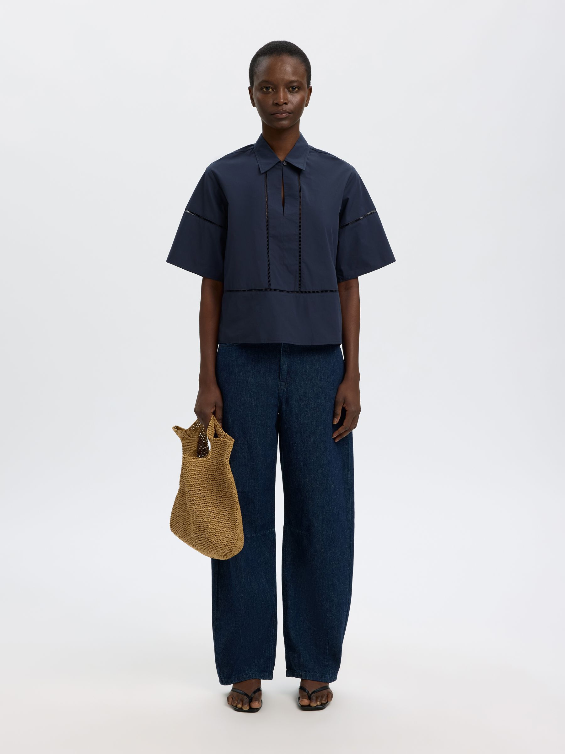 COTTON SHORT SLEEVED SHIRT, Dark Sapphire, highres