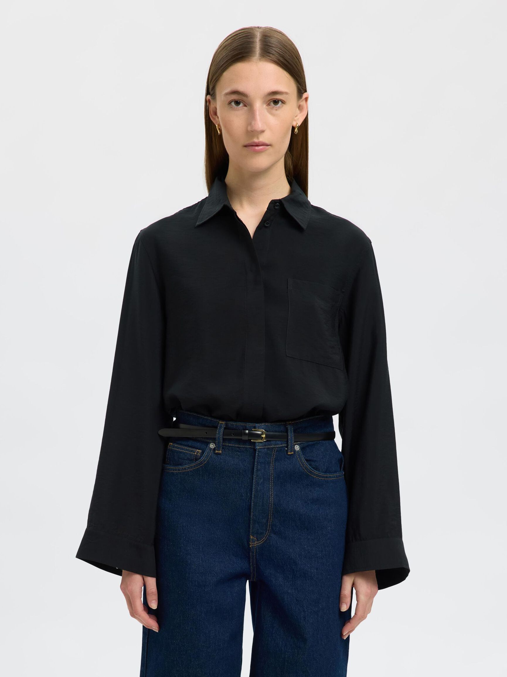 MEZCLA DE VISCOSA CAMISA, Black, highres