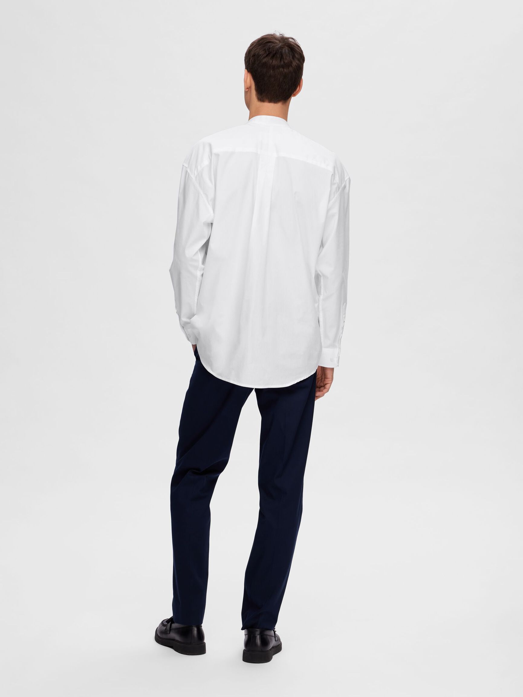 BANDED COLLAR SHIRT, White, highres