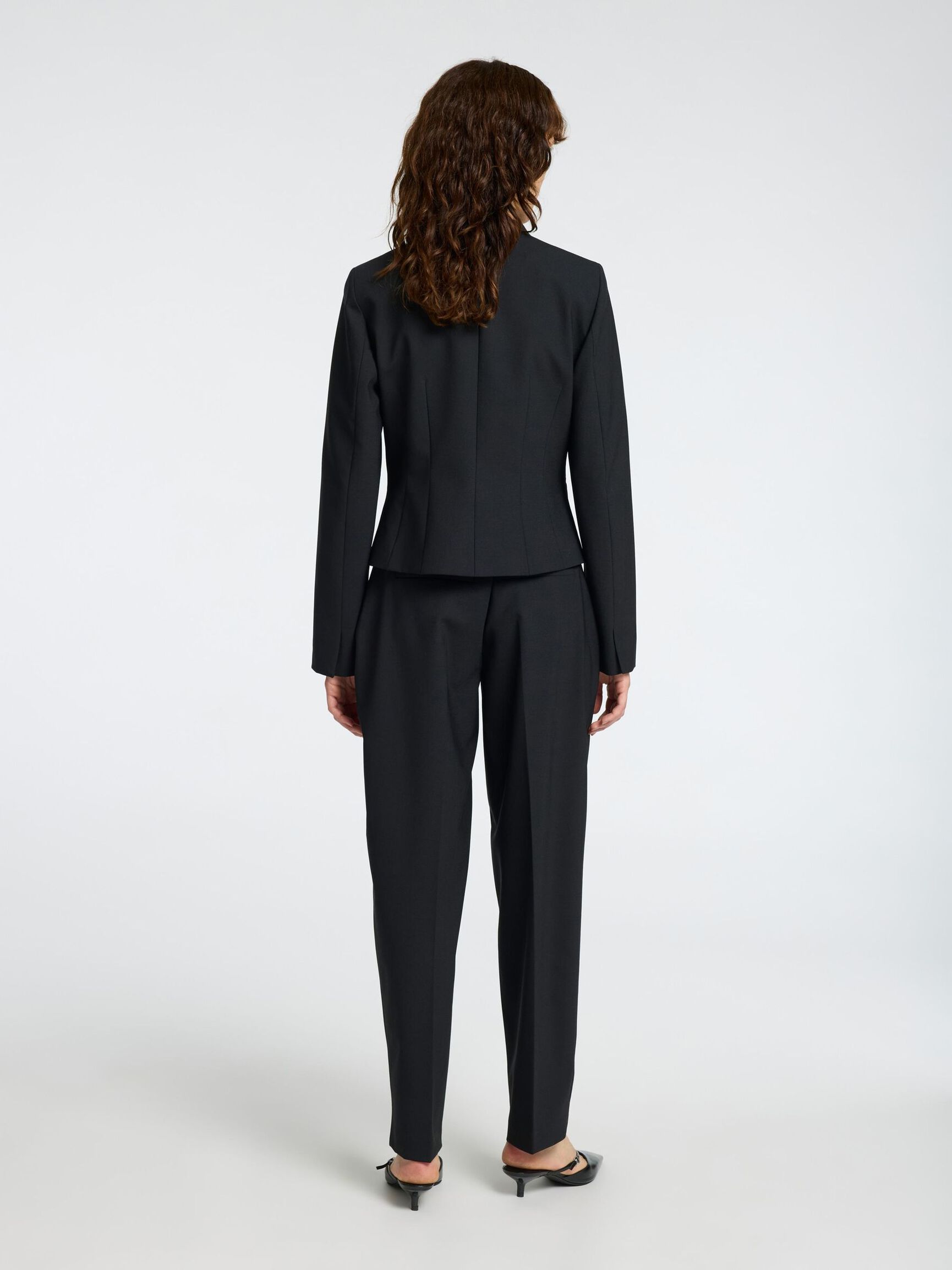 WOOL BLEND  BARREL FIT TROUSERS, Black, highres