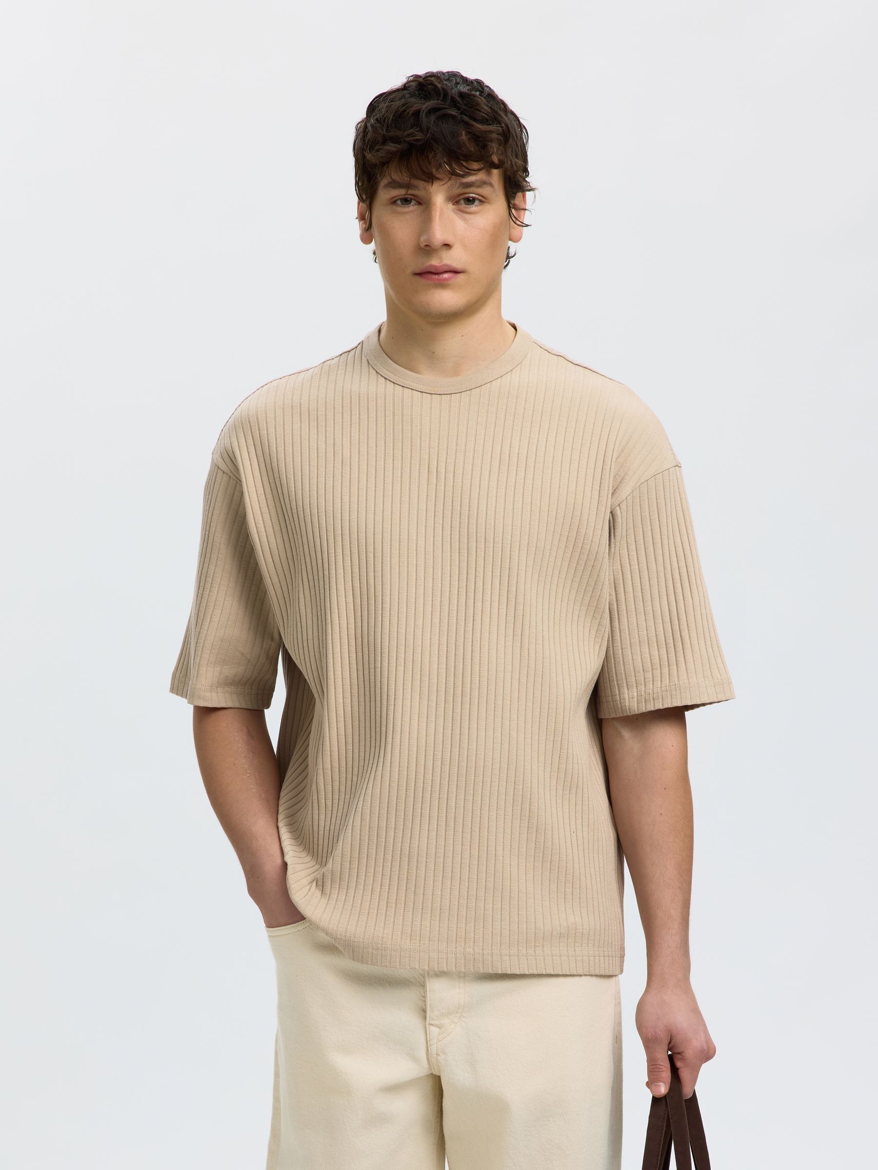 GERIPPTES RELAXED FIT T-SHIRT, Pure Cashmere, highres