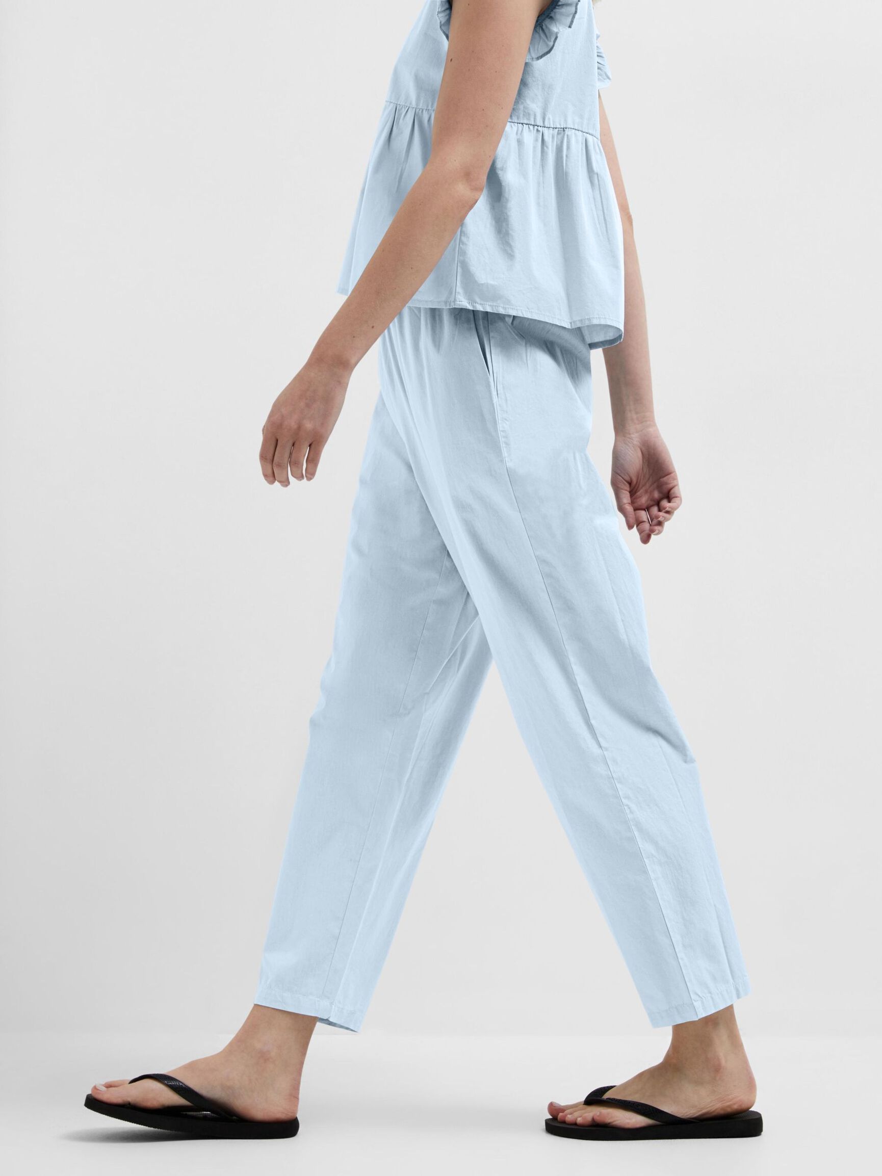 COTTON HIGH WAISTED TROUSERS, Cashmere Blue, highres