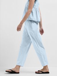 BOMULD HØJTALJEDE BUKSER, Cashmere Blue, highres