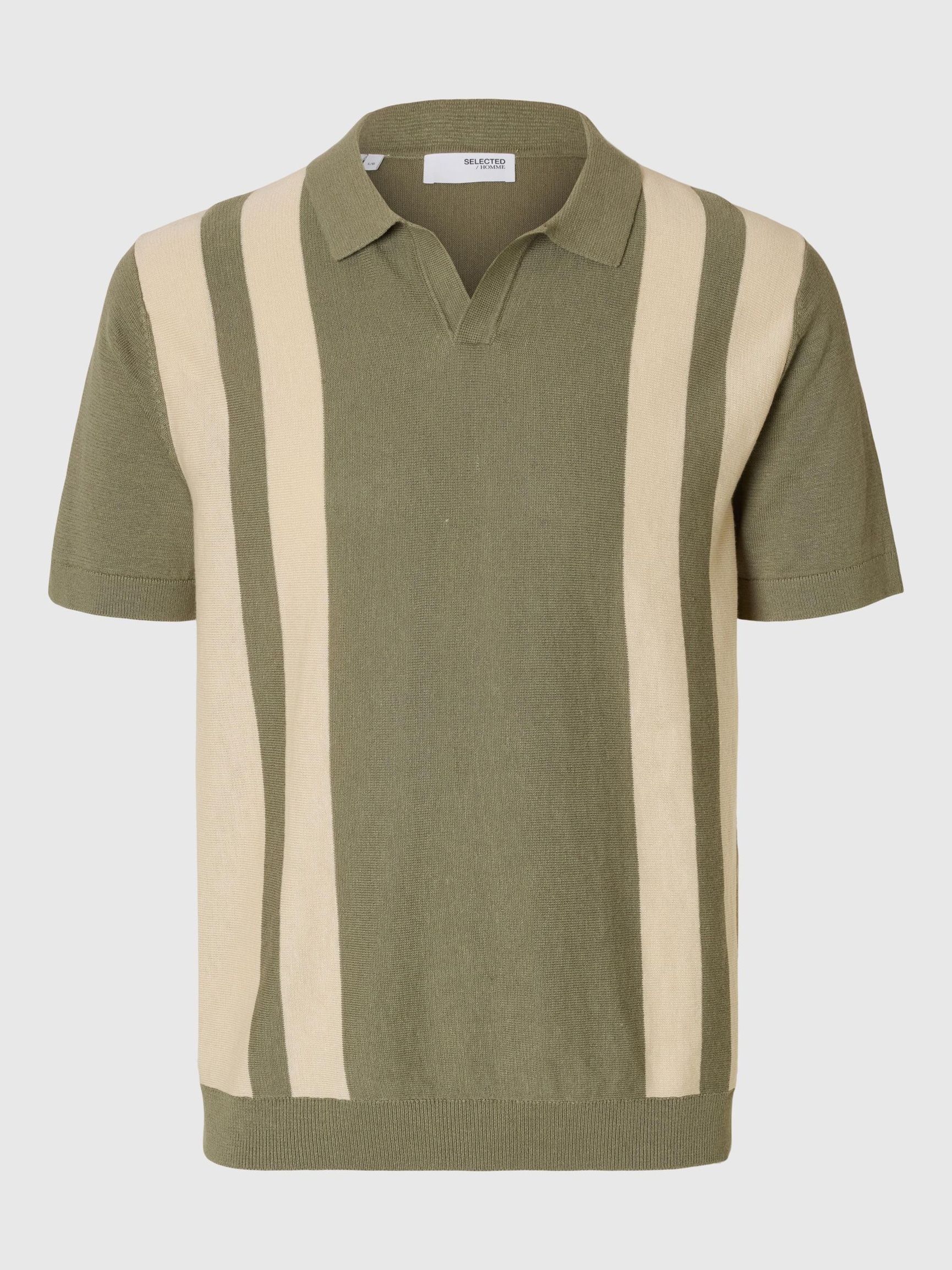 KORTÄRMAD STICKAD PIKÉTRÖJA, Vetiver, highres