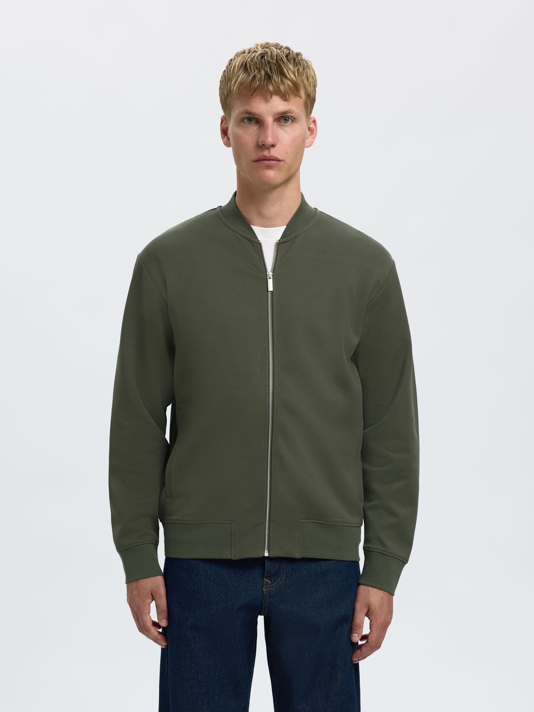 JERSEY SWEAT CARDIGAN, Forest Night, highres