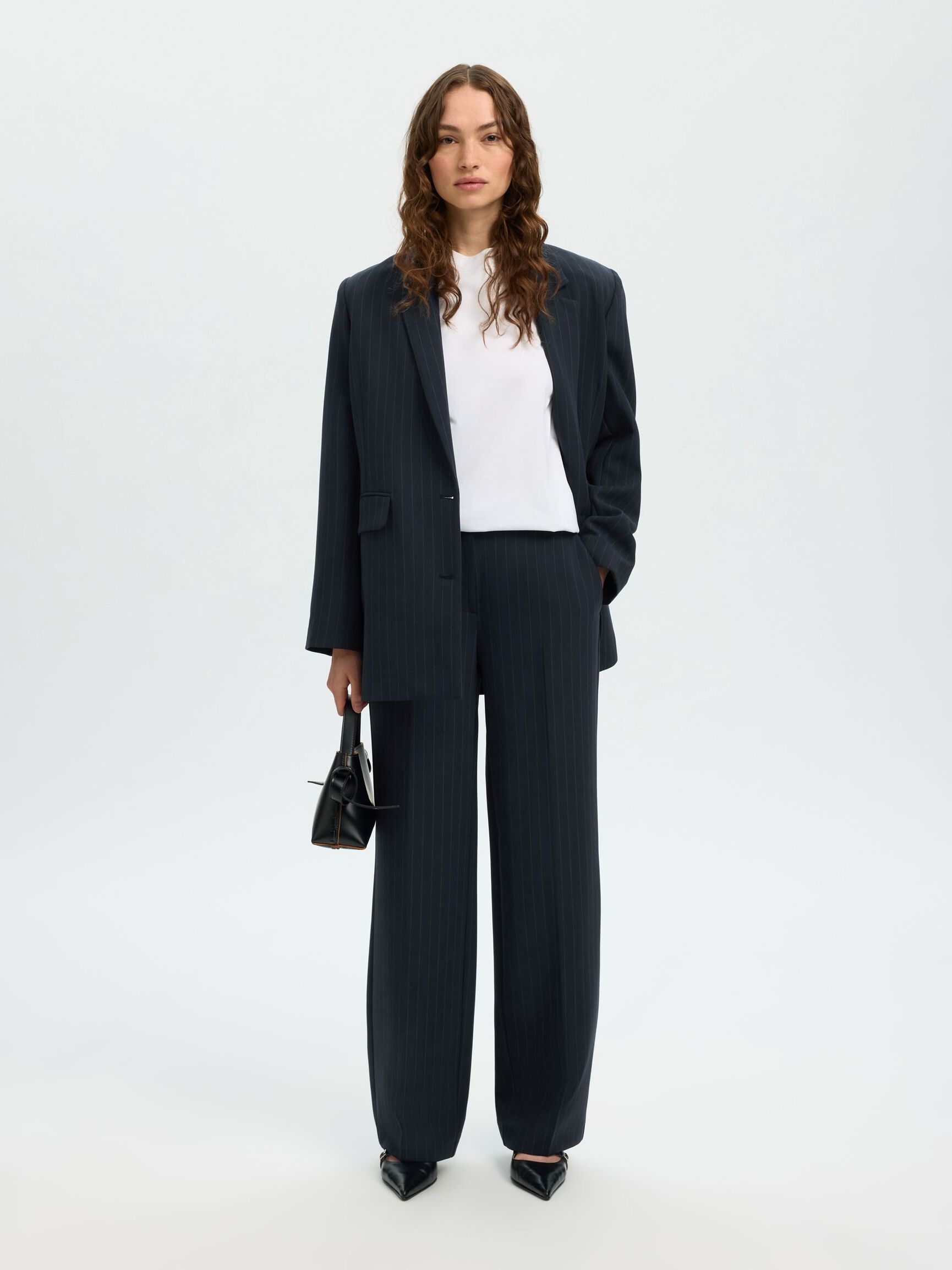 VISCOSE BLEND PINSTRIPE TROUSERS, Dark Sapphire, highres