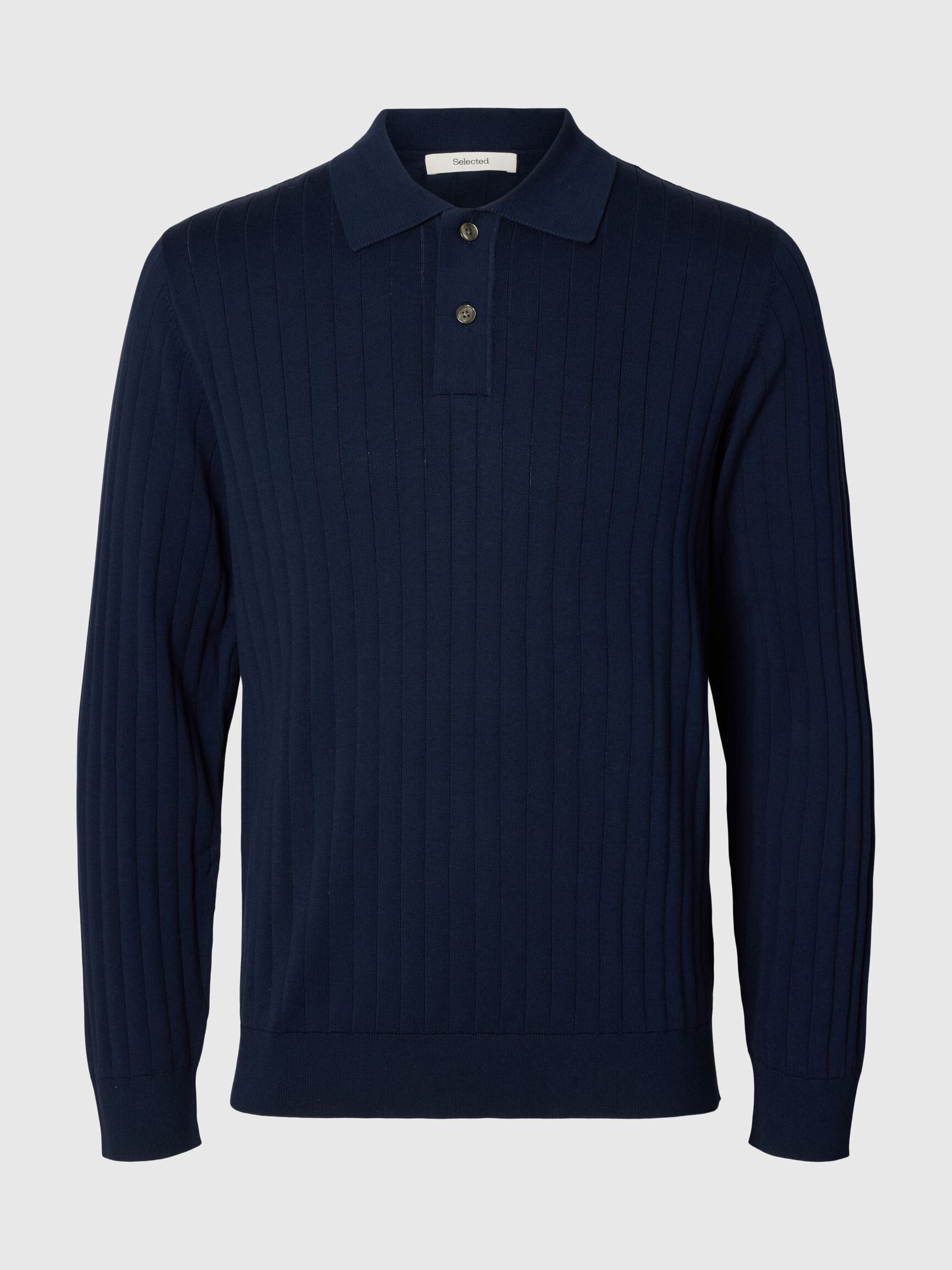 COTTON KNITTED POLO SHIRT, Navy Blazer, highres