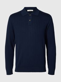COTTON KNITTED POLO SHIRT, Navy Blazer, highres