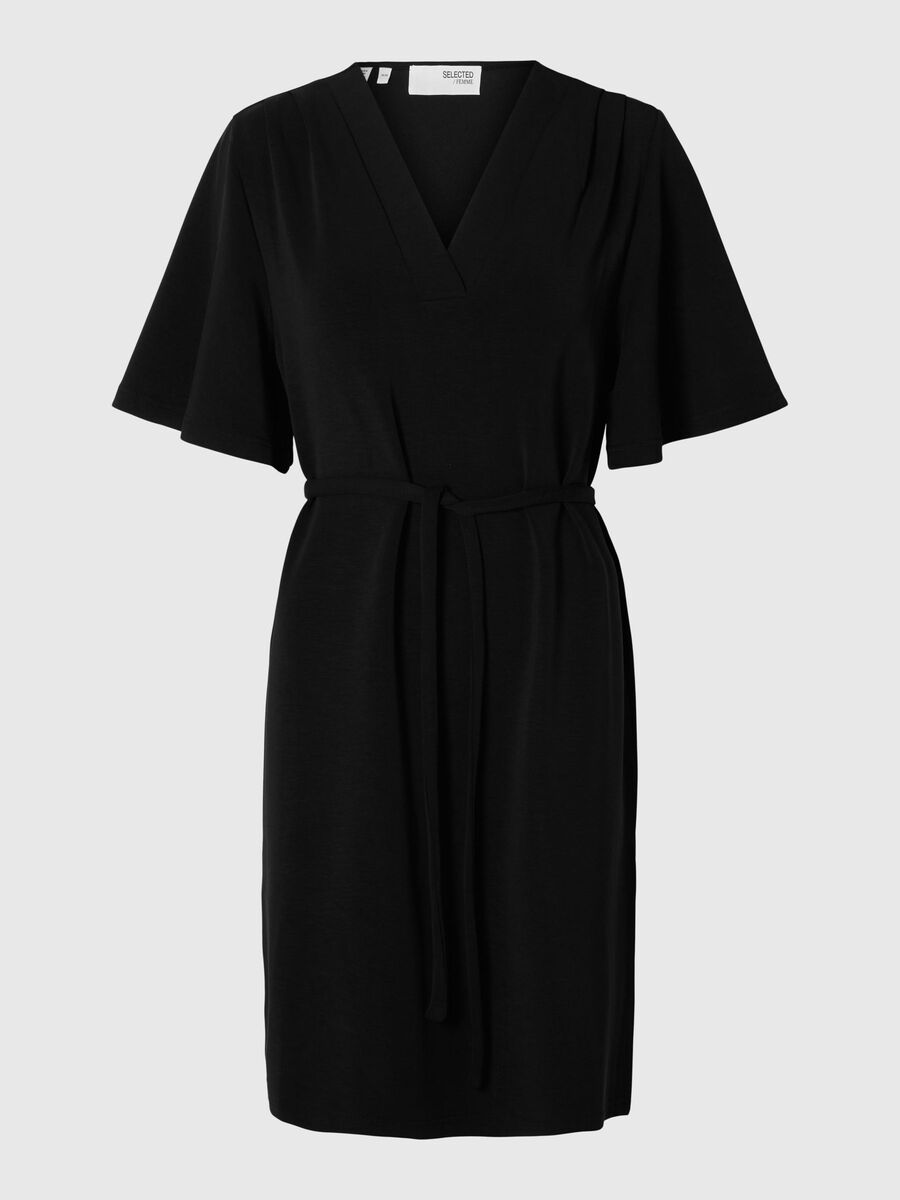 Selected KURZES KLEID MIT V-AUSSCHNITT, Black, highres - 16096374_Black_001.jpg