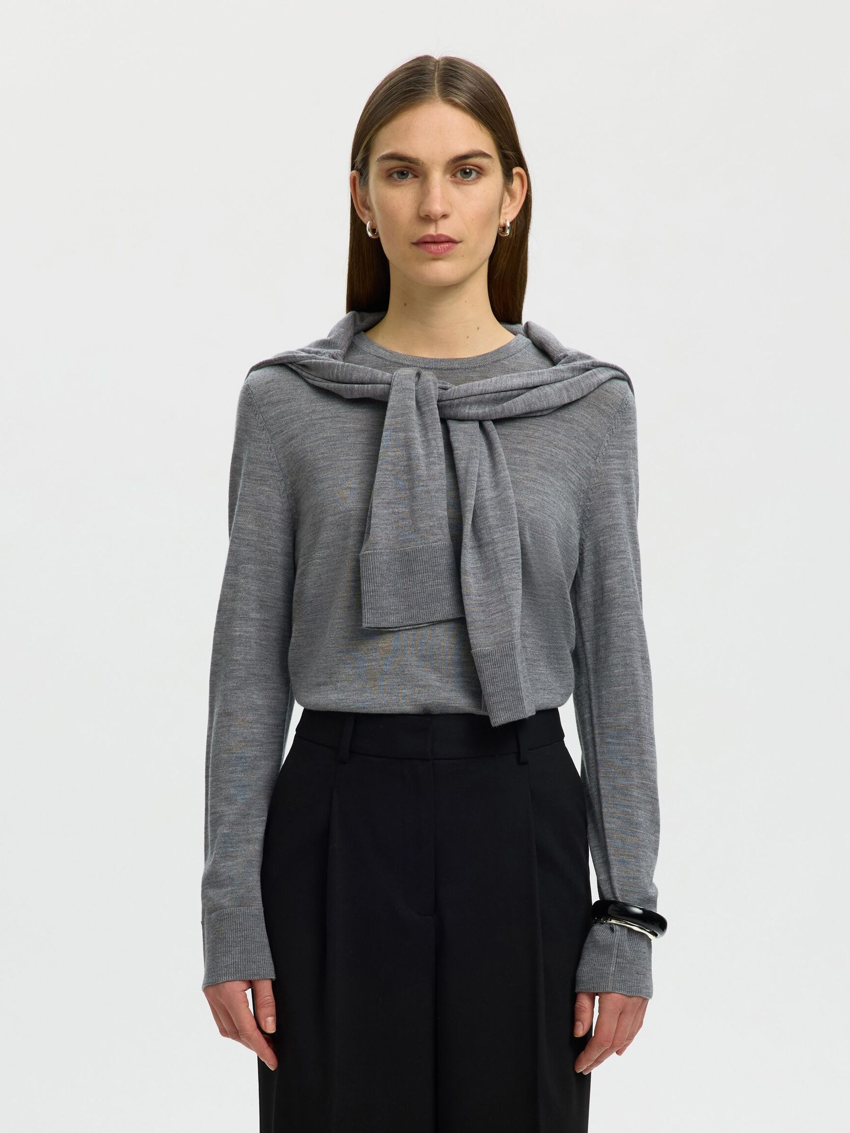 100% MERINO WOOL PULLOVER, Medium Grey Melange, highres