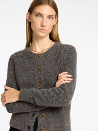 WOOL BLEND KNITTED CARDIGAN, Medium Grey Melange, highres