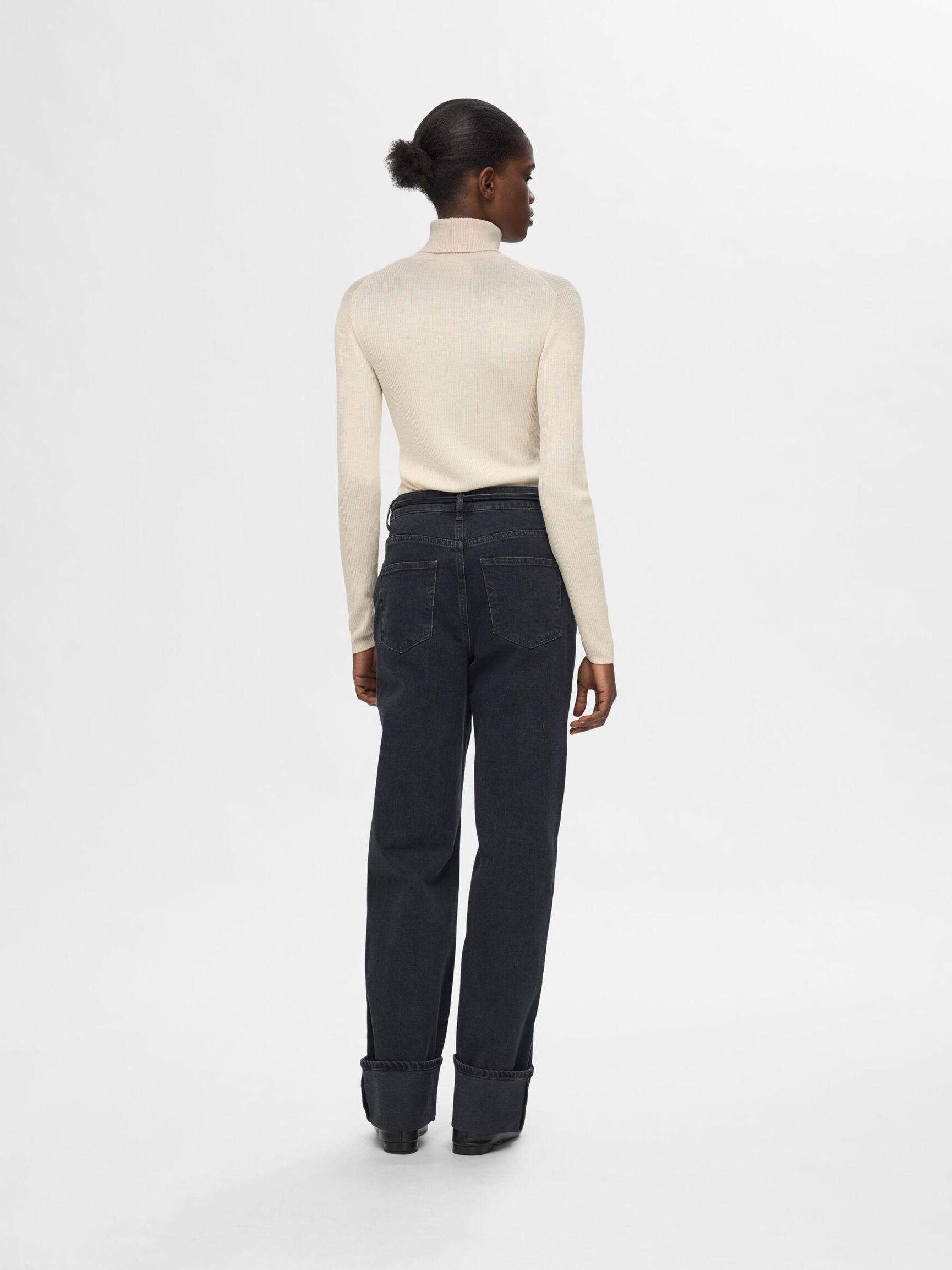 RIBBED WOOL BLEND TURTLENECK, Birch, highres