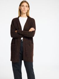 LONG KNITTED CARDIGAN, Coffee Bean, highres