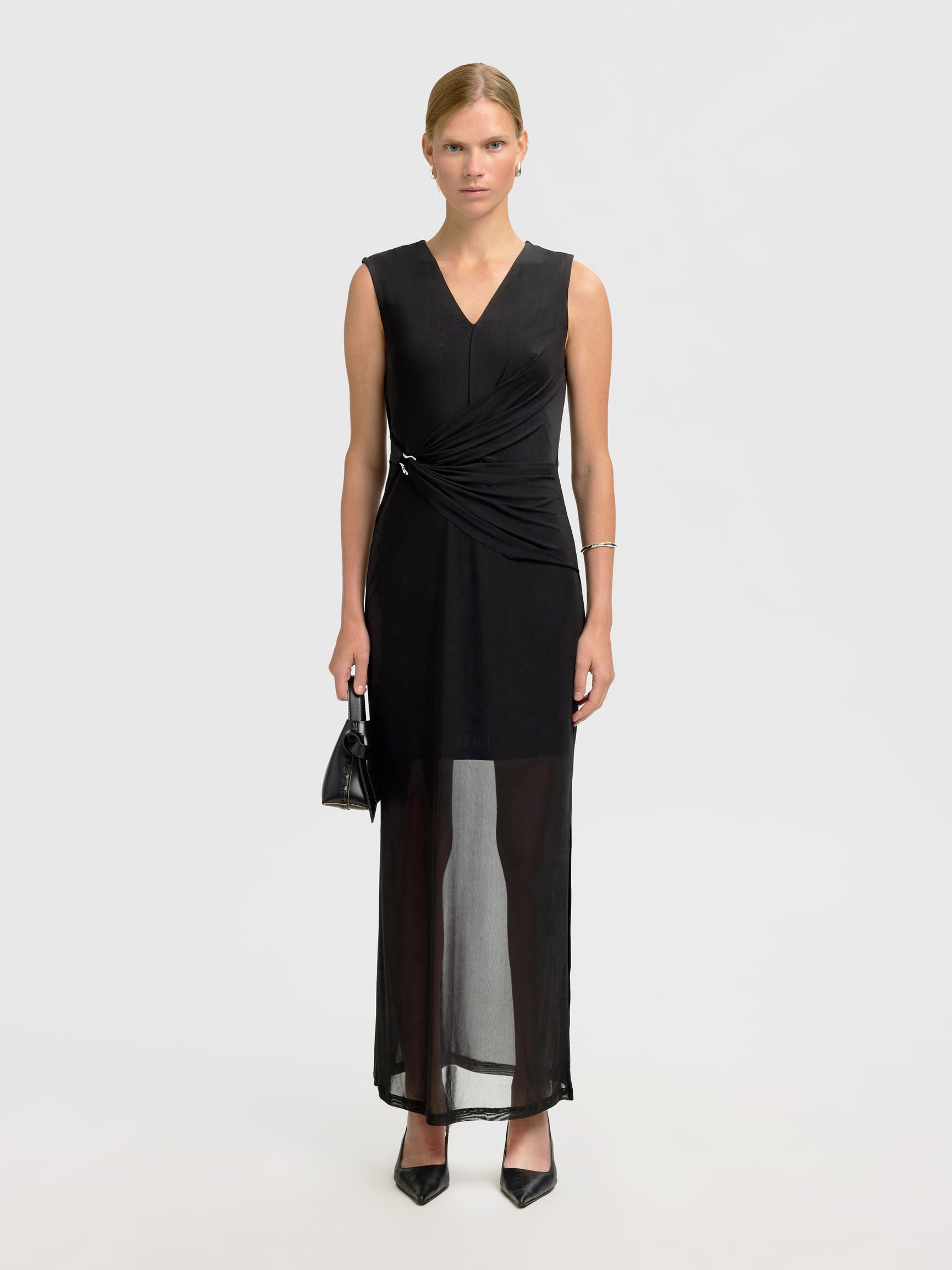 MESH MAXI DRESS, Black, highres