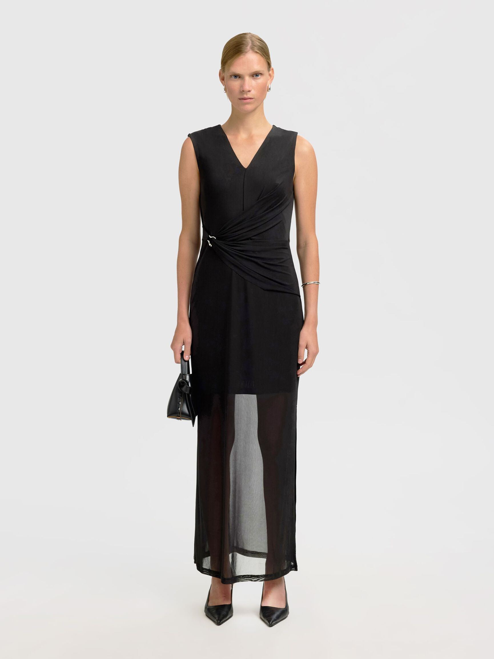 MESH MAXI JURK, Black, highres