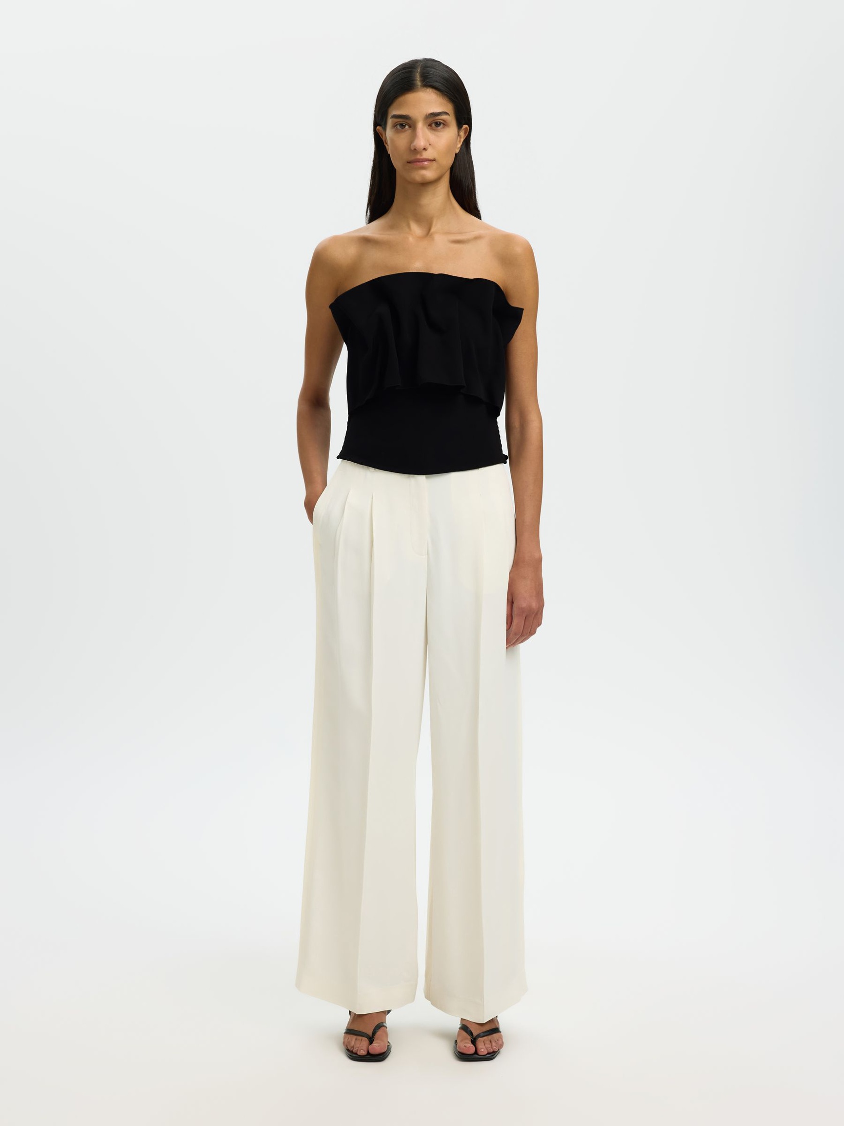 PLEATED BANDEAU TOP, Black, highres