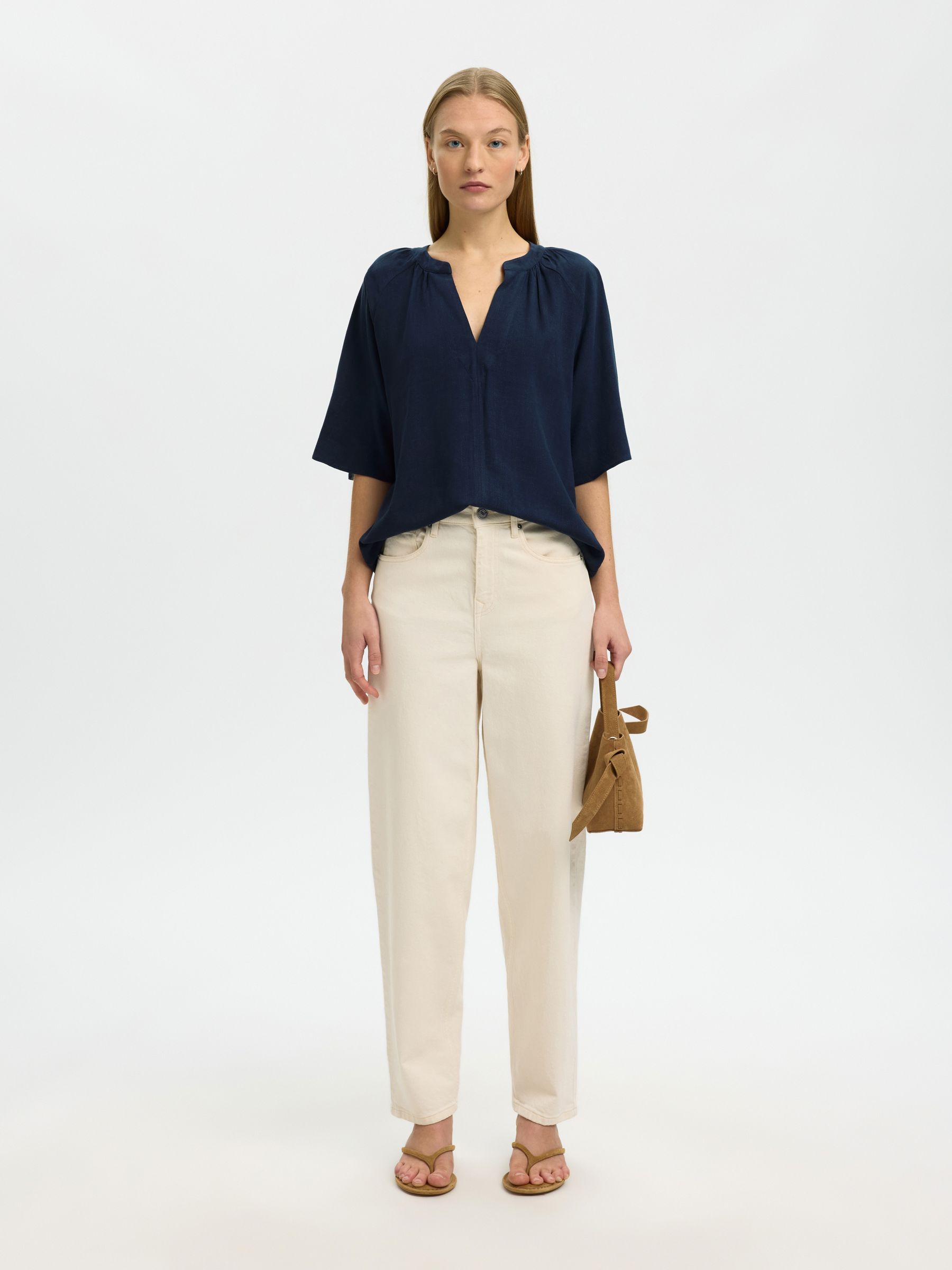 VISKOSEMIX OBERTEIL MIT V-AUSSCHNITT, Dark Sapphire, highres