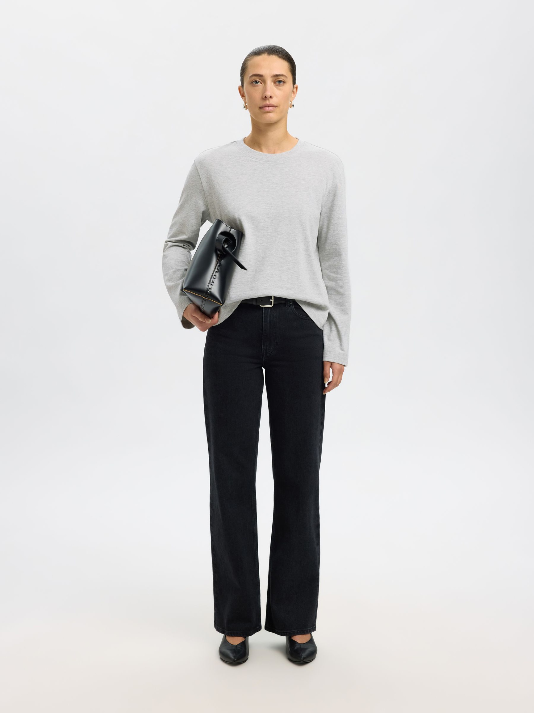 LONG-SLEEVED BOXY T-SHIRT, Light Grey Melange, highres