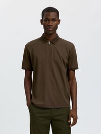 ZIPPER KNITTED POLO SHIRT, Delicioso, highres