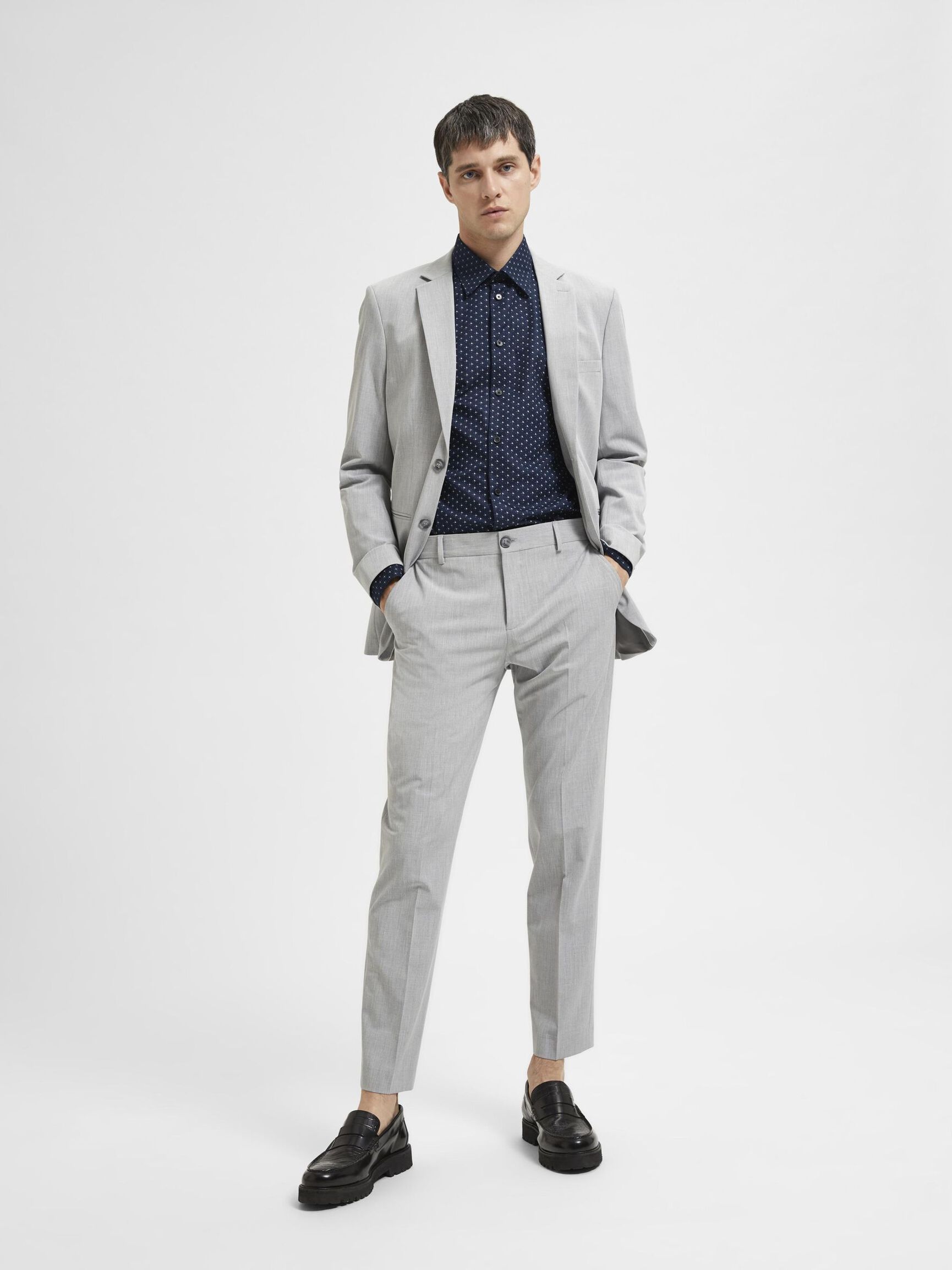 175 SLIM FIT PANTALON, Light Grey Melange, highres