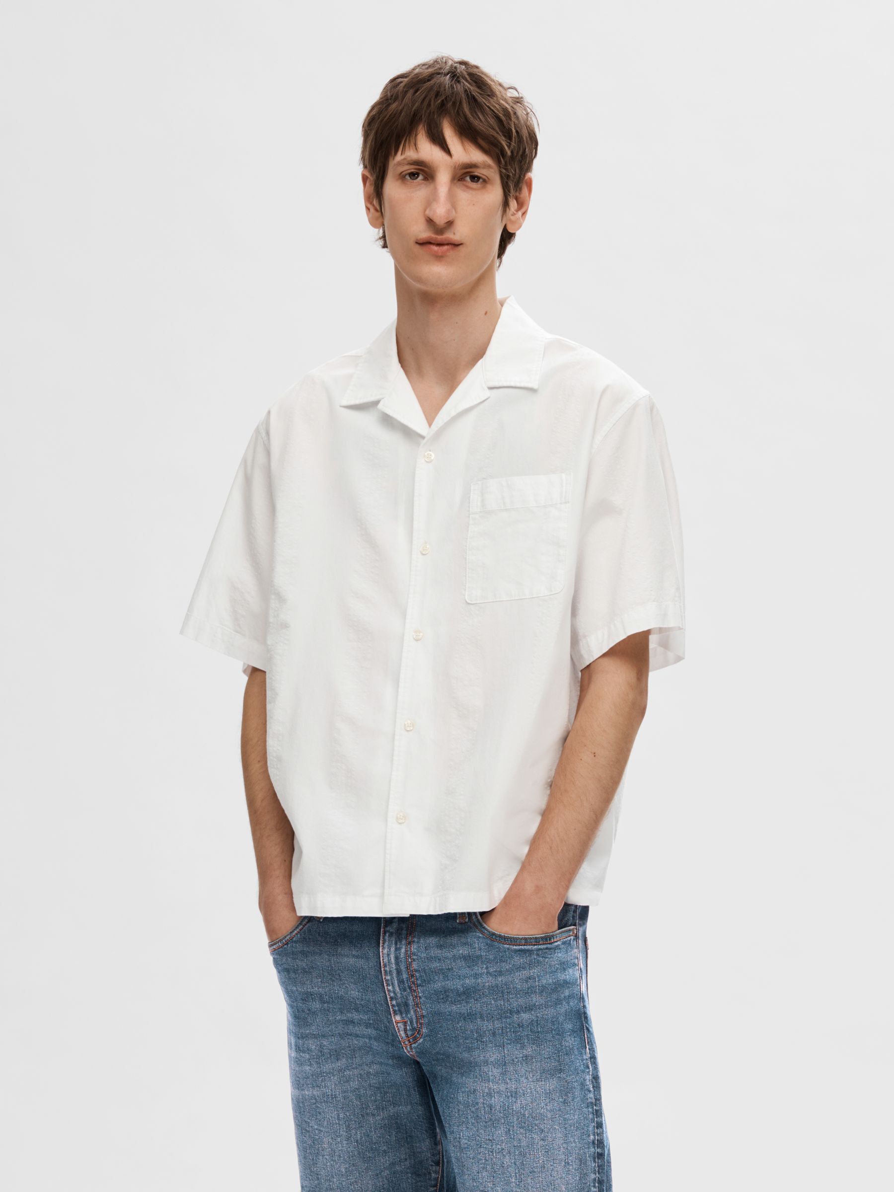 SEERSUCKER SHORT SLEEVED SHIRT, Bright White, highres