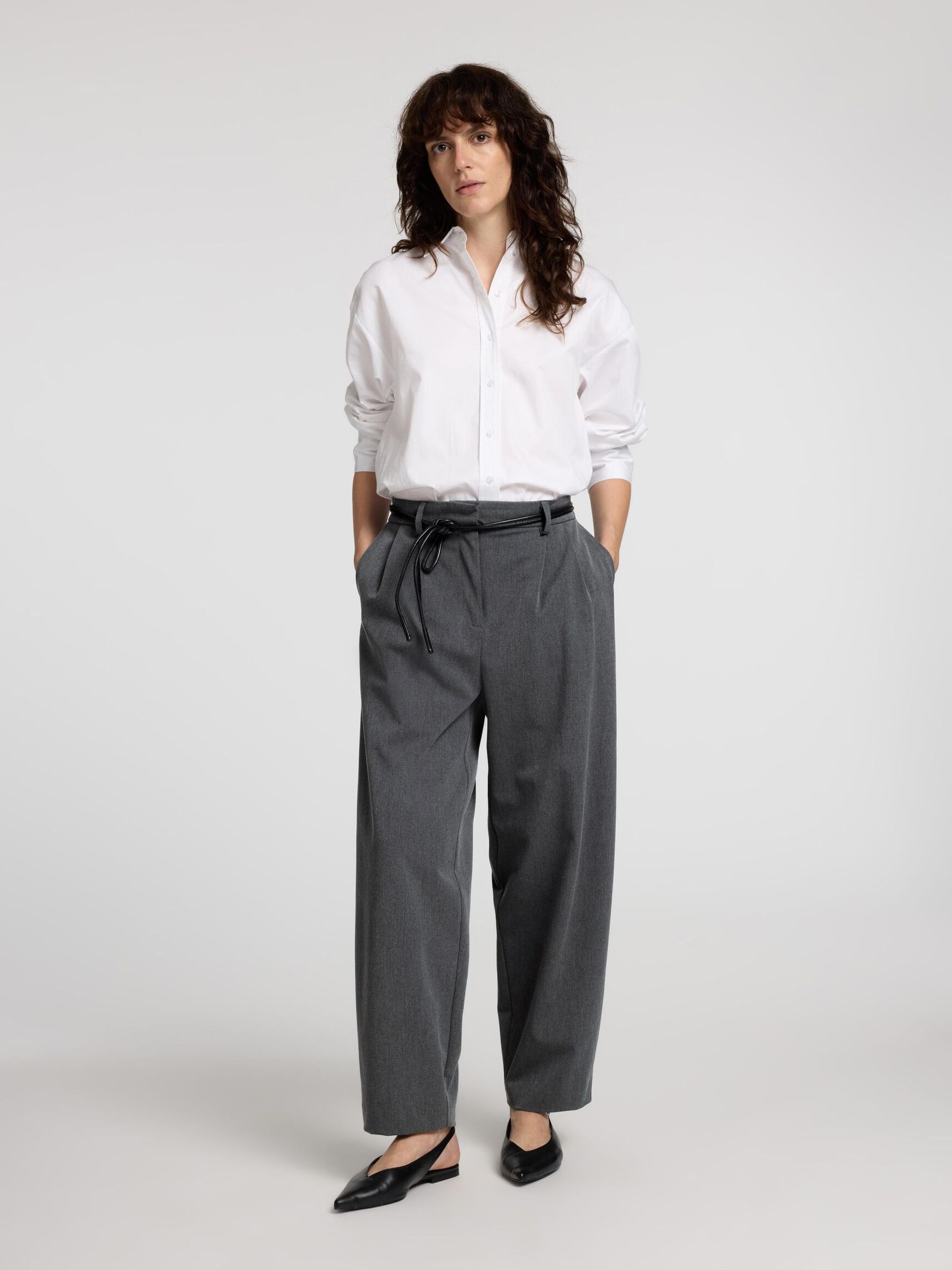 TAILORED BARREL FIT TROUSERS, Dark Grey, highres