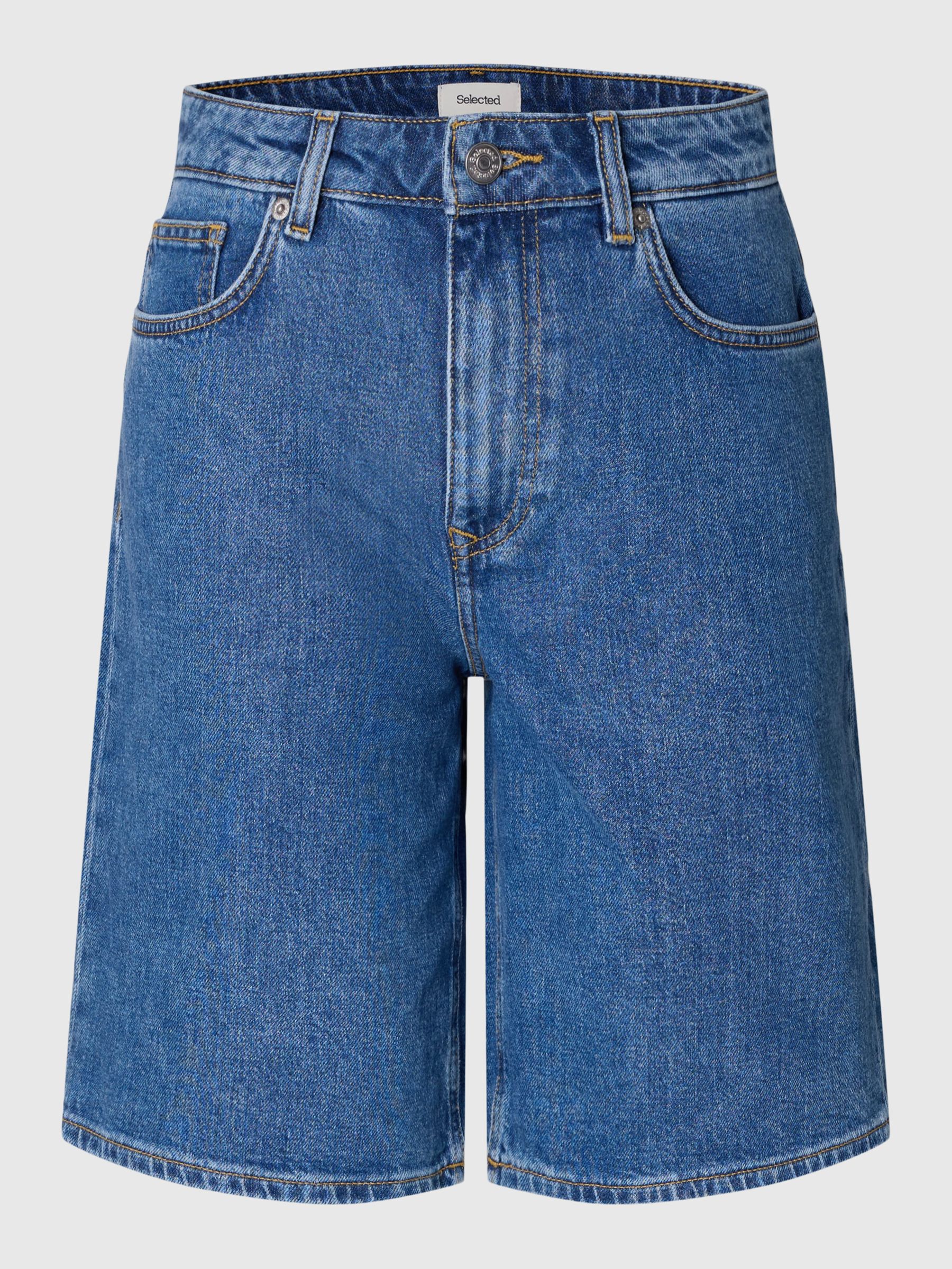 MID WASH DENIM SHORTS, Medium Blue Denim, highres