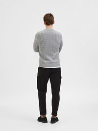 CABLE KNIT KNITTED JUMPER, Medium Grey Melange, highres