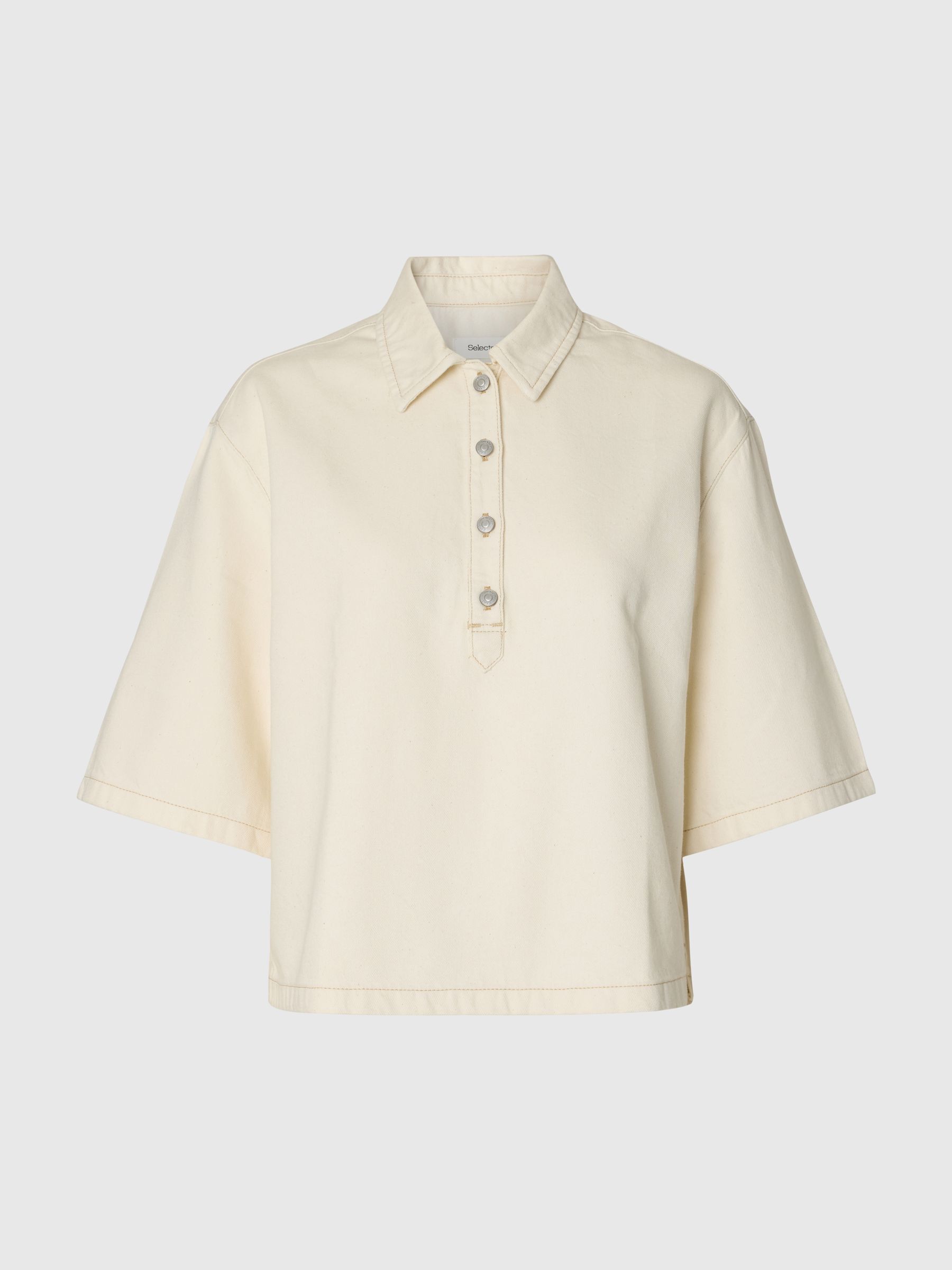 DENIM POLO SHIRT, Egret, highres