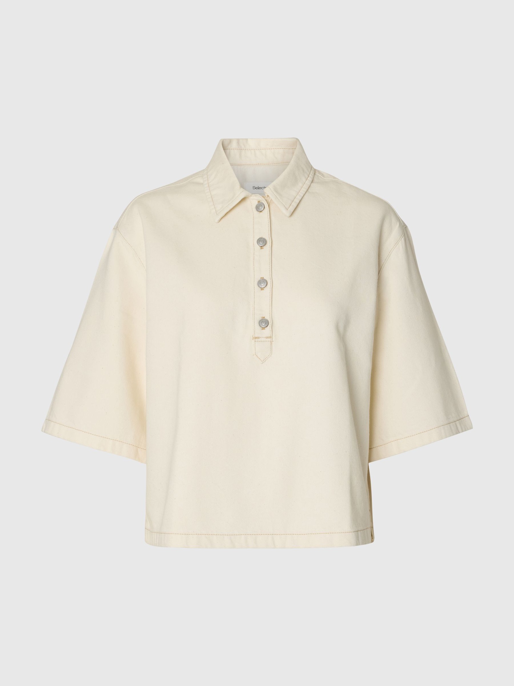 DENIM POLO SHIRT, Egret, highres