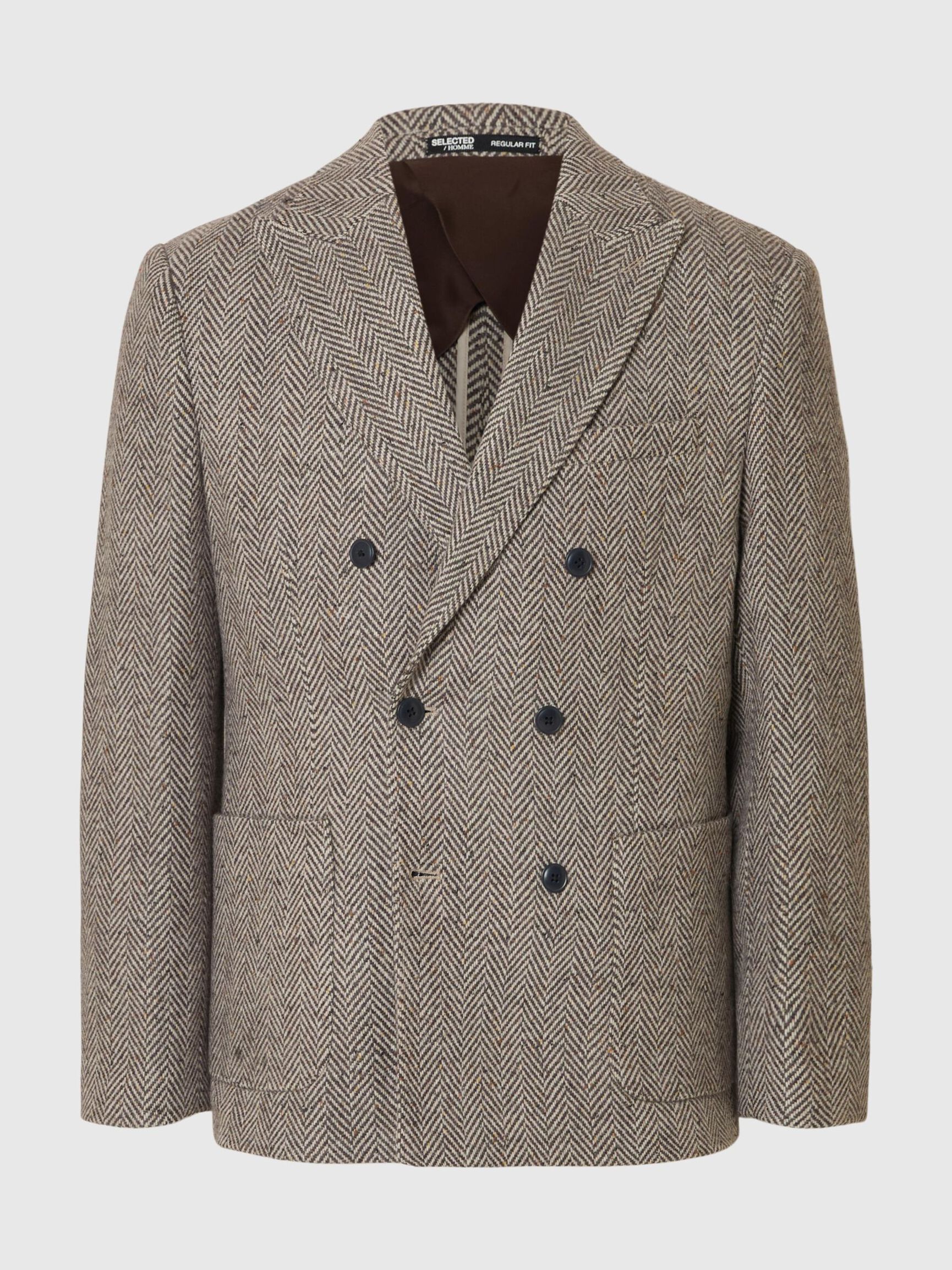 WOOL BLEND DOUBLE-BREASTED BLAZER, Brown Rice, highres