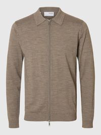 WOOL BLEND ZIP-FRONT CARDIGAN, Desert Taupe, highres